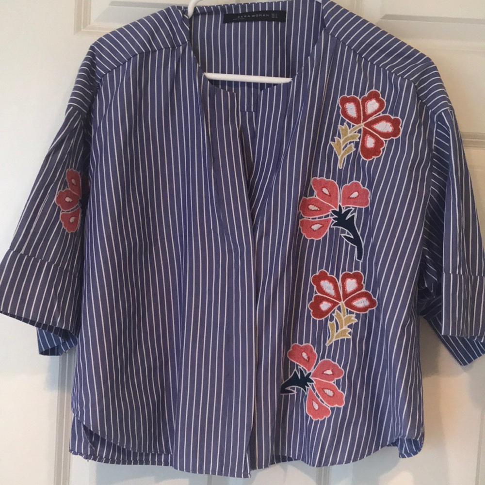 Zara embroidered button-down top